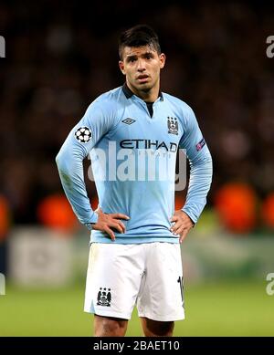 Sergio Aguero von Manchester City sieht gegen Ende des Spiels niedergeschlagen aus Stockfoto