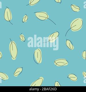 Abgebildete Blätter auf blauem Teelgrund, nahtloses Vektor-Wiederholmuster, floral. Einfaches Muster für Textil. Stock Vektor