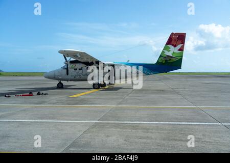 Seychelles Mahe: Januar 2020: Seychelles Plan von Mahe Island zur Praslin Island Stockfoto