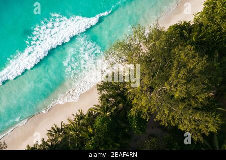 Anse Lazio Strandansicht auf der Insel Praslin auf den Seychellen Stockfoto