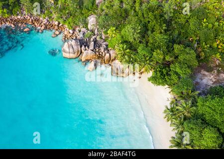 Anse Lazio Strandansicht auf der Insel Praslin auf den Seychellen Stockfoto