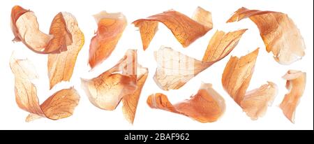 Geschnittener Jamon, spanischer Schinken isoliert auf weißem Hintergrund Stockfoto