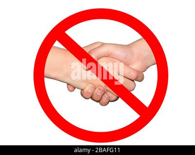 Kein Händeschütteln oder Handshake-Verbotsschild - hygienische und soziale Distanzierungsmaßnahmen zur Vermeidung von Corona-Virusinfektionen während einer Pandemie Stockfoto