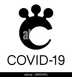 COVID-19-Vektorsymbol, Logo. Schwarz-Weiß-Variante Nr. 1 Stock Vektor