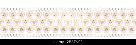 Pastellpinkfarbener, pansy gestreifter Vektor-Rand-Hintergrund. Küchenwäsche aus weißem, nahtlosem Bannermuster. Handgezogene Innenwäsche mit femininem Blumendesign Stock Vektor