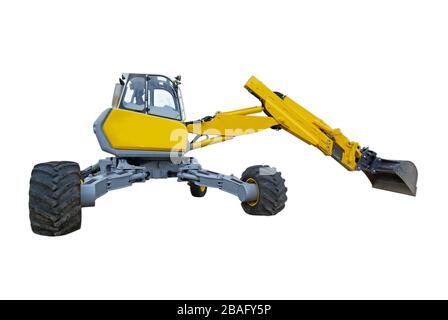 Typ der gelben Baggerspinne isoliert über weiß Stockfoto