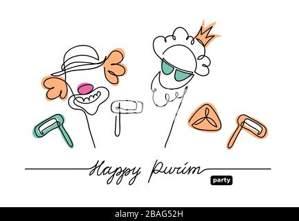 Fröhliche Purim Ein-Linien-Zeichnung Stock Vektor