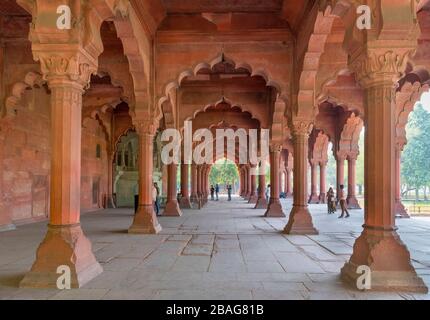 Die Diwan-i-am (Halle des öffentlichen Publikums) im Roten Fort, Delhi, Indien Stockfoto