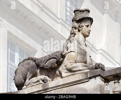 Statue von Sphinx im Hôtel Salé (Picasso-Museum) in Paris, Frankreich Stockfoto