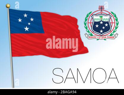 Offizielle Flagge und Wappen Samoas, oceania, Vektorillustration Stock Vektor