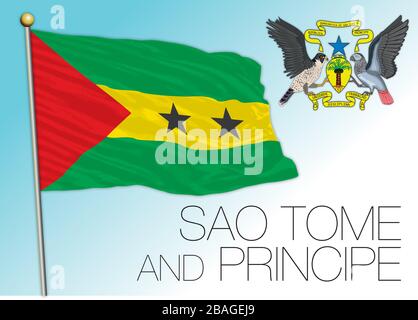 Sao Tome und Principe offizielle Nationalflaggen und -Wappen, Vektorillustration Stock Vektor