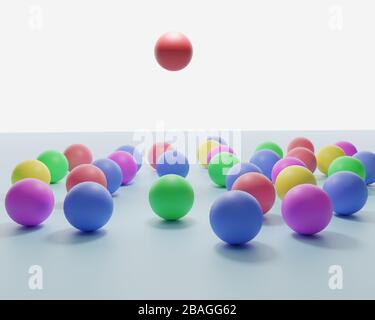 Führung. Konzeptionelles Bild eines Führers und Untergebenen. Geschäftliche Teamarbeit. Bunte Ballons. 3D-Rendering Stockfoto