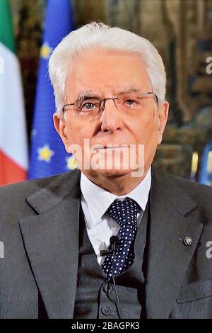 Italiens präsident der italienischen Republik Sergio Mattarella Rede für Pandemie Corona Virus Covid 19. - 27. März 2020 Stockfoto