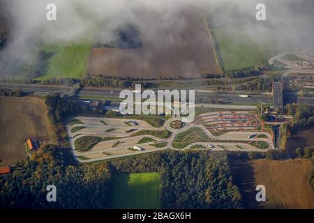 Rastplatz Dammer Berge Ost an der Autobahn A1 bei Holdorf, 30.10.2013, Luftbild, Deutschland, Nordrhein-Westfalen, Holdorf Stockfoto