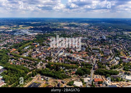 Innenstadt von Wesel mit Willibrordi-Dom, 01.08.2019, Luftbild, Deutschland, Nordrhein-Westfalen, Ruhrgebiet, Wesel Stockfoto