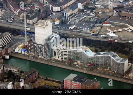 Landesarchiv NRW Gebäude auf einem ehemaligen Kai des Duisburger Binnenhafens, 20.02.2012, Luftaufnahme, Deutschland, Nordrhein-Westfalen, Ruhrgebiet, Duisburg Stockfoto