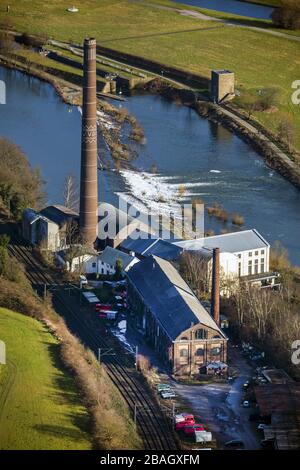 , Wasserkraftwerk Horster Mühle, Horster Mühle, an der Ruhr in Essen, 28.02.2015, Luftaufnahme, Deutschland, Nordrhein-Westfalen, Ruhrgebiet, Essen Stockfoto