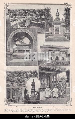 Vintage Schwarz-Weiß-Fotos von Ansichten in Peking 1900s. Stockfoto