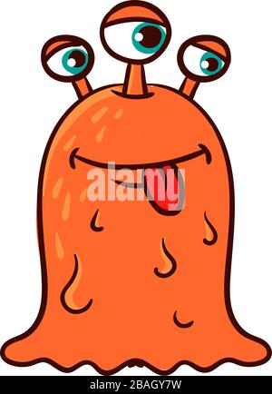 Orangefarbenes Monster mit drei Augen, Abbildung, Vektor auf weißem Hintergrund Stock Vektor