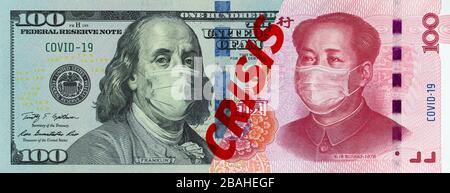 Banknoten in US-Dollar und chinesischem Yuan Stockfoto