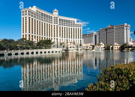 Der Bellagio Hotel and Casino Komplex entlang des Strip in Las Vegas, Nevada, USA. Stockfoto