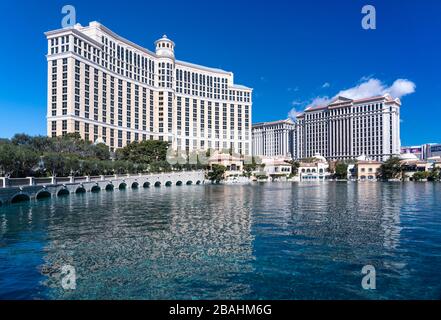 Der Bellagio Hotel and Casino Komplex entlang des Strip in Las Vegas, Nevada, USA. Stockfoto