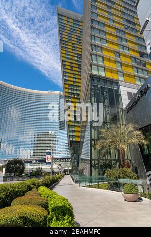 Die Architektur der Veer Towers entlang des Strip in Las Vegas, Nevada, USA. Stockfoto