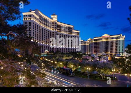 Der Bellagio Hotel and Casino Komplex entlang des Strip in Las Vegas, Nevada, USA. Stockfoto