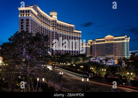 Der Bellagio Hotel and Casino Komplex entlang des Strip in Las Vegas, Nevada, USA. Stockfoto