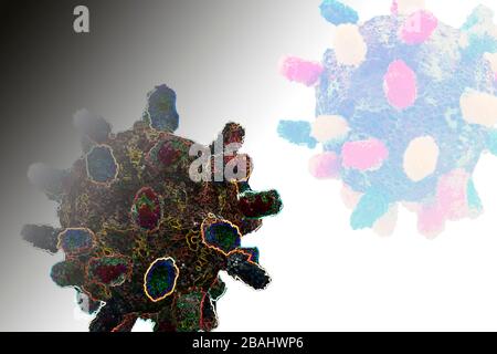 Modell eines Coronavirus-Stammes aus Wuhan. Impfstoff für Coronavirus 2019-nCoV. Foto von Impfstoff, medizinischer Injektion und Coronavirus. Beenden Sie Coronavirus. Stockfoto