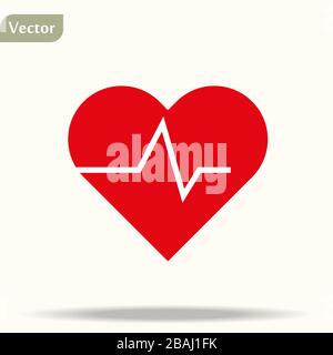 Rotes Herz mit Herzschlag. Vektorsymbol oder Logo-Designvorlage in flacher Ausführung Stock Vektor