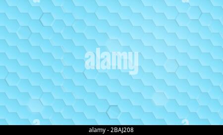 Transparentes sechseckiges Muster auf hellblauem und türkisfarbenem Hintergrund. Einfacher, abstrakter, moderner Hintergrund in 4k-Auflösung.