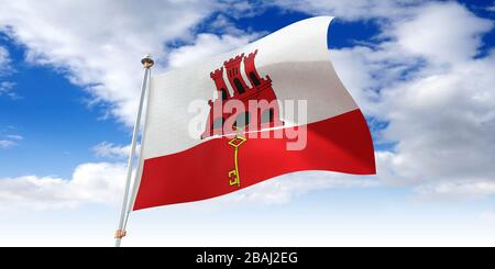 Gibraltar - schwenkende Flagge - 3D-Abbildung Stockfoto