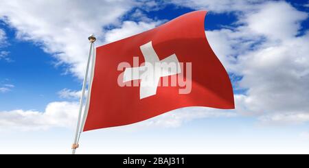 Schweiz - schwenkende Flagge - 3D-Darstellung Stockfoto