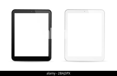 Tablet-Computer-Gadgets. Weiße leere Bildschirmanzeige. Realistisches digitales Gerät Mockup. Vektor-Konzept für die Aufspotung von Geräten Stock Vektor