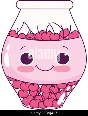 Süße Essensbecher mit Kirschen süßes Dessert Kawaii Cartoon Vektor Illustration isoliertes Design Stock Vektor