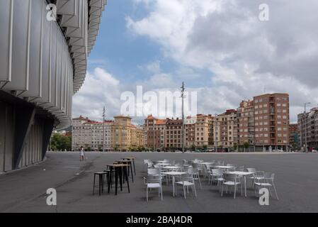 Blick auf die Fassade des Fußballstadions San Mames in Bilbao, Baskenland, Spanien Stockfoto