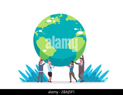 Mix Race Geschäftsleute, die den Erdball halten Go Green Save Planet globales Geschäftskonzept horizontale Vektor-Darstellung in voller Länge Stock Vektor