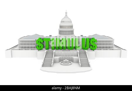 United States Capitol Building mit "STIMULUS" Word isoliert Stockfoto