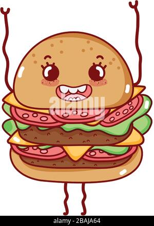 burger fast Food cute kawaii Cartoon isoliert Icon Vector Illustration Stock Vektor