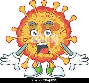 Ein Maskottchendesign der Epidemie COVID19, das eine überraschende Geste macht Stock Vektor