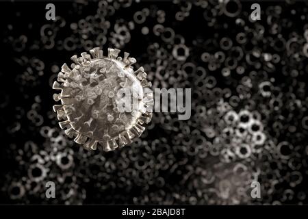 Mikroskopvirus Nahaufnahme. 3D-Rendering. Corona-Virus 2019-ncov Grippeinfektion 3D medizinische Illustration. Stockfoto