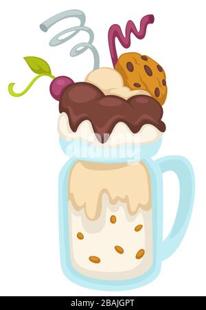 Eis Dessert, Süßigkeiten in Glaskübe serviert, Stock Vektor