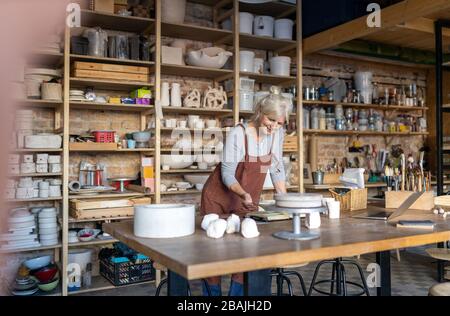 Portrait hochrangiger Töpferinnen in ihrem Kunststudio Stockfoto