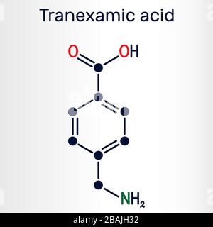 Transexaminsäure, TXA, C8H15NO2-Medikamentenmolekül, wird zur Verhinderung übermäßiger Blutungen verwendet. Strukturelle chemische Formel. Vektorgrafiken Stock Vektor