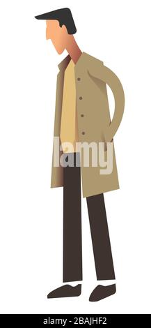 Eleganter Herr in Herbstkleidung, Männerfigur im Mantel Stock Vektor