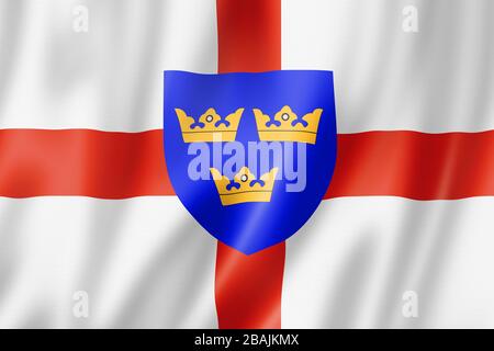 Flagge der Region East Anglia, Großbritannien schwenkt Bannersammlung. 3D-Abbildung Stockfoto