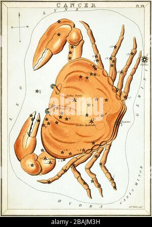 Krebs, Himmelskarte, Teil des Spiegel des Set Urania's, EIN Blick auf den Himmel, eingraviert von Sidney Hall, erstmals veröffentlicht im Jahr 1824 Stockfoto