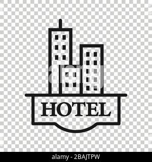 Symbol für Hotelschild in flachem Stil. Inn Gebäude Vektor-Illustration auf weiß isoliertem Hintergrund. Hostel Zimmer Business-Konzept. Stock Vektor