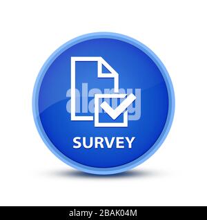 Umfrage (Checklistensymbol) isoliert auf einer gläsernen blauen Rundschaltfläche abstrakte Abbildung Stockfoto